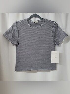 NWT Amber Sky Navy and White micro-striped short-sleeve crewneck tee